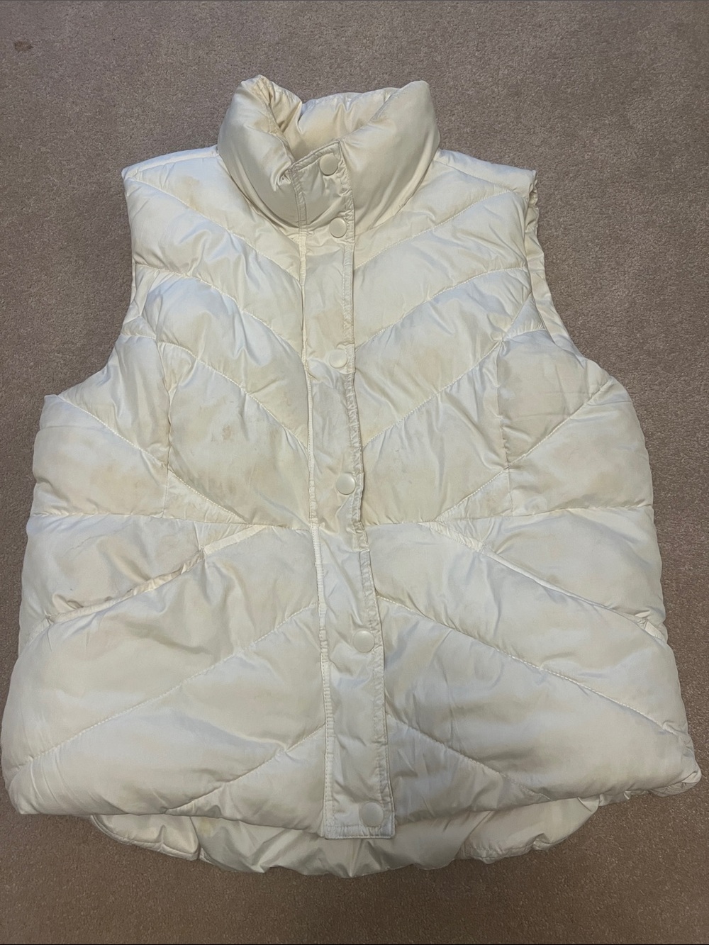 George Cream Quilted Sleeveless Puffer Vest with Snap Front